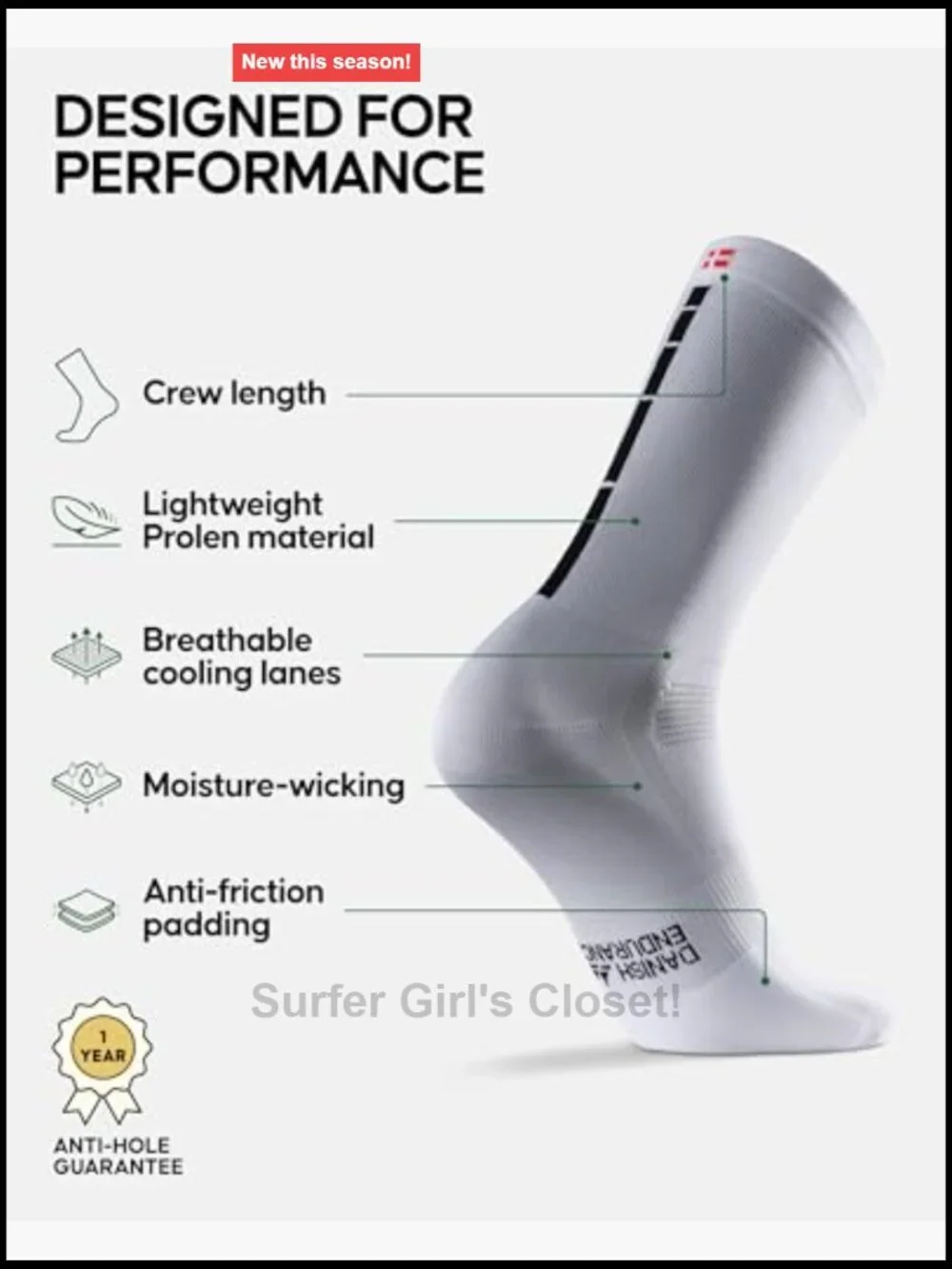 Crew Cycling Socks - Breathable Fast-Dry with Cushioned Sole 3-Pack